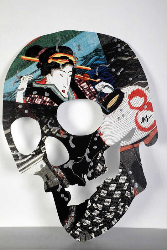 Akira Hiro (1978) - Geisha Attac Skull- Mixed Media Edition auf 3mm Alu-Dibond - UrbanPopSociety - H2SF Editions